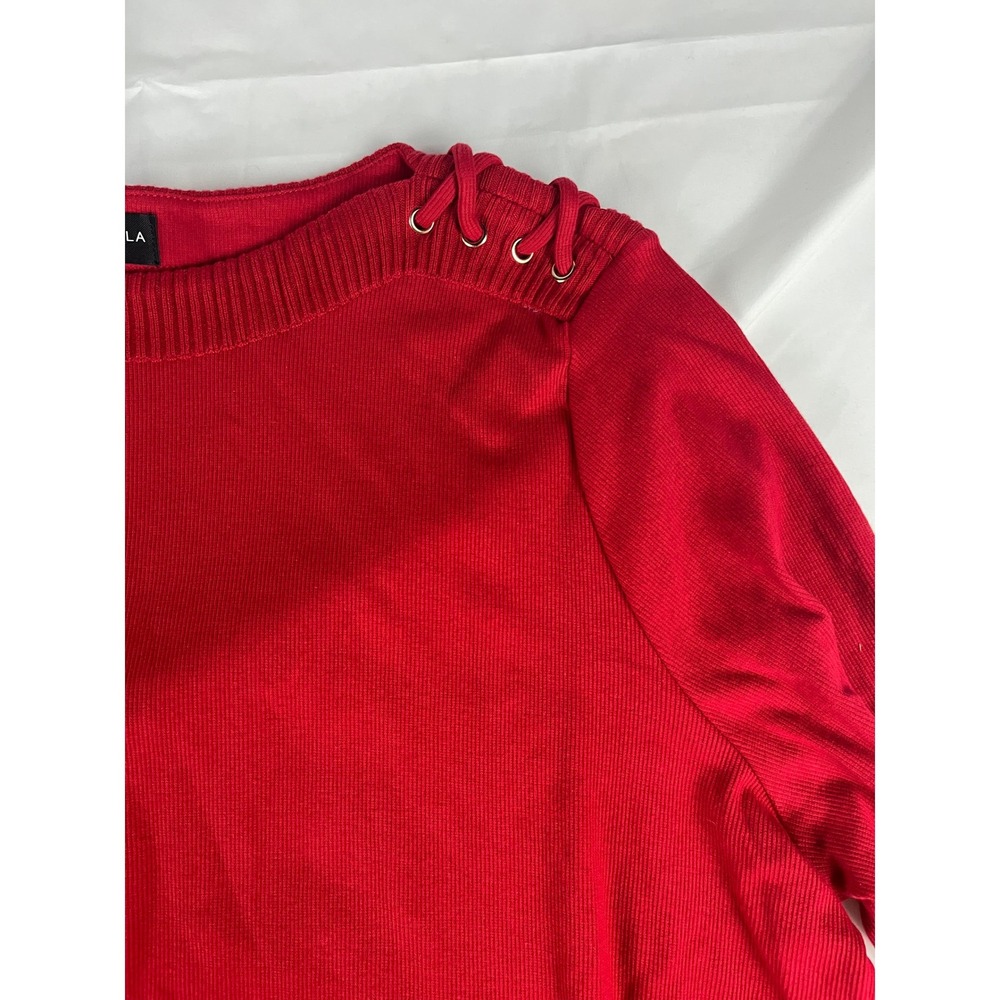 Rafaella Women's 2X Red Knit Long Sleeve Top Lace‎ Up Shoulder Detail